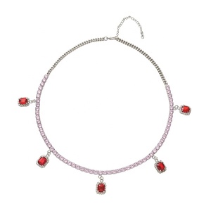 Bling hip hop bijoux chaîne en cristal zircon avec pendentif en verre rectangle <span class=keywords><strong>tour</strong></span> <span class=keywords><strong>de</strong></span> <span class=keywords><strong>cou</strong></span> pour femmes - Product Image 6