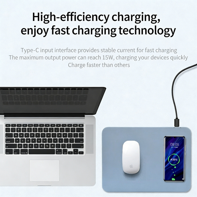 Mouse Pad Wireless Charging Anti Slip Mat with Phone Charger PU Leather 2 in 1 New QI Fast Charging 15W in Stock