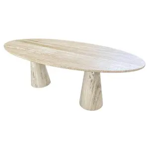 Özel oturma odası mermer mobilya yemek masası taş ayak tabanı yuvarlak oval traverten mermer yemek masası