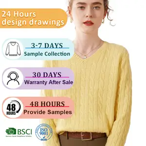 Customised Vintage Cable Gents Beading Wool Pull Over Deep V Neck Knit Jumper Long Sleeve And Fit Woman Sweater
