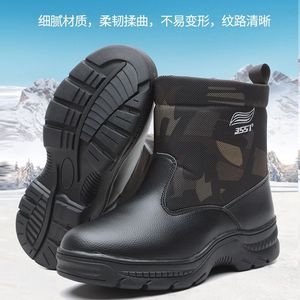 3551 Snow <b>Boots</b> Men <b>Black</b> Fleece Lined Warm Thickened Sheepskin Winter <b>Work</b> <b>Boots</b> Injection Sole - Product Image 4