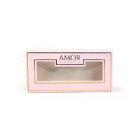 Boîte d'emballage de cils en carton rose personnalisé Impression de logo de gaufrage de stratification mate brillante pour boîte de dossiers de cils cosmétiques