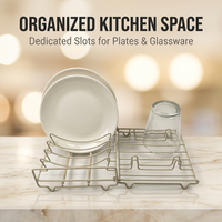 Égouttoir à vaisselle pliable compact et robuste en fil métallique pour assiettes et verres, idéal pour comptoir de cuisine et maison
