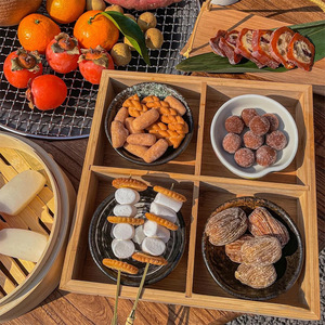 Wooden Divided Snack <b>Tray</b> With Lid 4-7 Compartments Rectangle Living Room Food <b>Storage</b> Box - Product Image 4