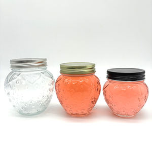 Frascos de vidrio transparente en forma de <span class=keywords><strong>fresa</strong></span> de alta calidad 250ml 350ml 450mL <span class=keywords><strong>con</strong></span> tapas de aluminio para jugo Bebida Leche - Product Image 2