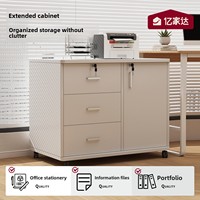 Meuble de Rangement Mobile pour Bureau, Petite Poste de Travail Latérale, 3 Tiroirs Verrouillables, Placement Imprimante, MDF