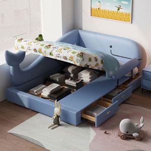 Modern Kids <b>Bed</b> <b>with</b> Cartoon Whale Design & Guardrails Princess Style Single <b>Bed</b> for Boys <b>Girls</b> <b>with</b> <b>Storage</b> - Product Image 3