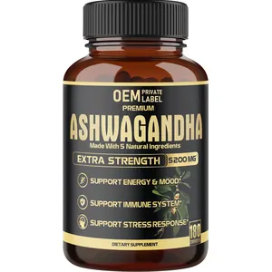 Cápsula de extrato de Ashwagandha 5 em 1 Premium 5200 mg de força extra para comprimidos de pó de Ashwagandha para suporte ao estresse e humor