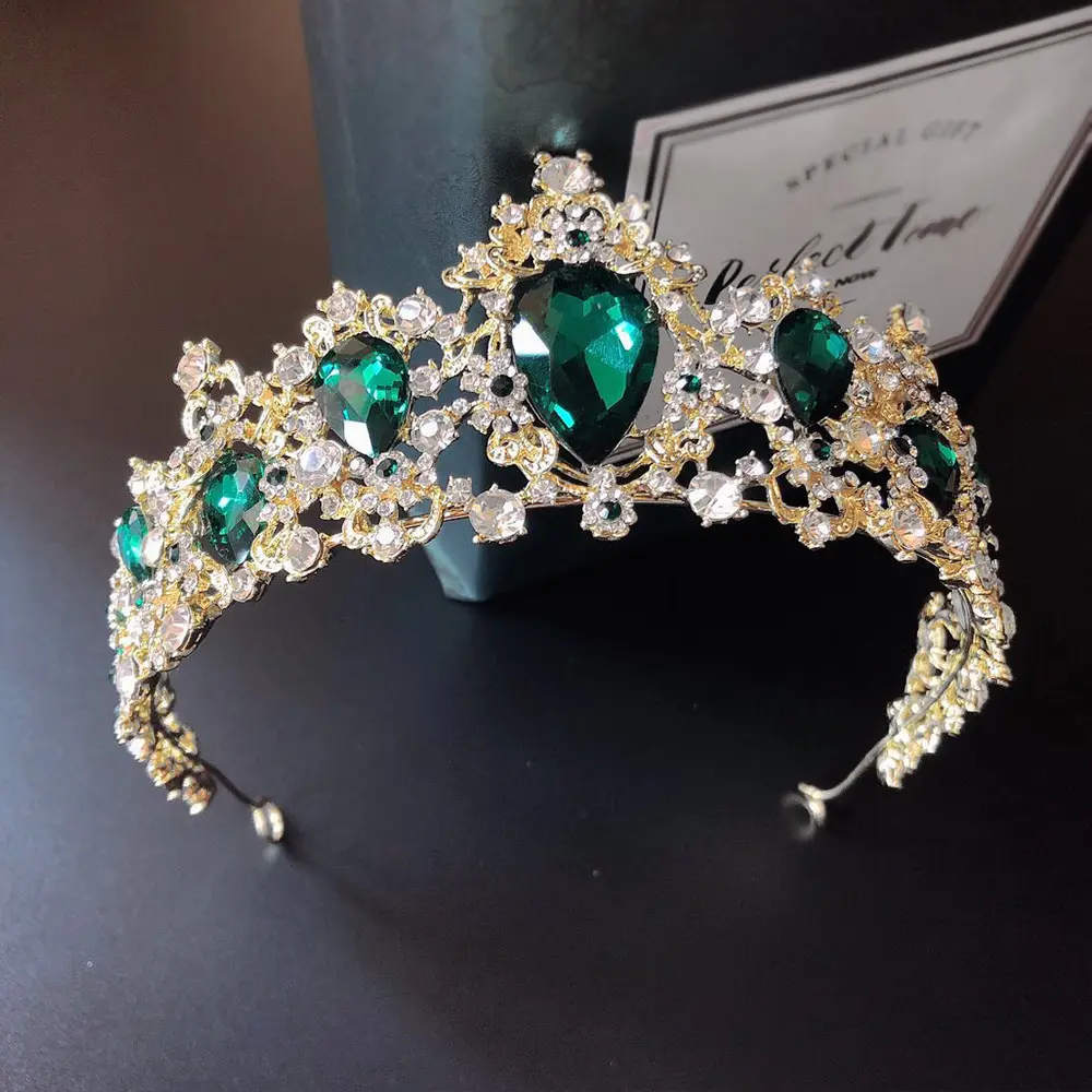 High quality Bridal crowns tiara princess emerald crown Rhinestone wedding hair accessories crystal pageant tiaras and crowns