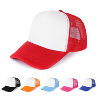 Casquette de baseball promotionnelle vierge à 5 panneaux pour adulte avec logo personnalisé, casquette de camionneur en maille polyester pour sublimation
