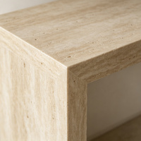 Table console en marbre travertin beige minimaliste moderne, parfaite pour la décoration de salon haut de gamme et d'entrée.