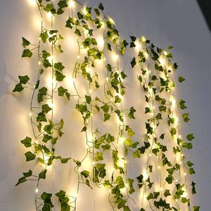 Guirlandes lumineuses féériques en forme de feuilles de lierre vertes, fonctionnant sur piles/USB, lumière blanche chaude douce, en cuivre, décoratives, pour jardin, Noël - Product Image 5