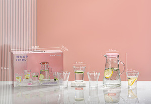 Ensemble de 5 pièces en verre : <span class=keywords><strong>Théière</strong></span> <span class=keywords><strong>et</strong></span> mugs à eau, carafe à eau froide durable, tasses en forme de fleur, carafe à eau froide transparente, ensemble en verre, cadeau - Product Image 5