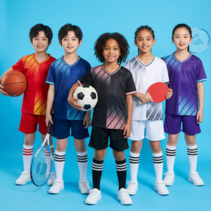 Ensemble de badminton pour enfants, garçons et filles, polyester (terylène) à séchage rapide, col en V, manches courtes, taille élastique, sports d'équipe - Product Image 1