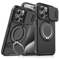 Étui de téléphone avec support d'anneau caché rotatif à 360 degrés, protection de l'objectif coulissant, couverture magnétique pour iPhone 15Pro Max 17Air 16E 14 Plus