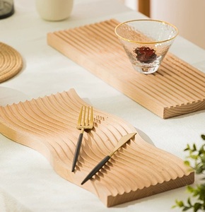 Fabbrica diretta in legno vassoio di servizio arco ondulato forma rettangolare acqua Ripple bordo pomeriggio tè Snack piatto per la casa decorativa - Product Image 3