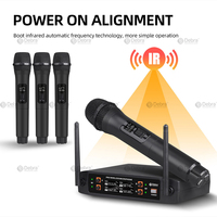 Microphone Professionnel Sans Fil à Son Dynamique, 4 Micros de Karaoké Professionnels Portatifs, 2 Canaux en Métal