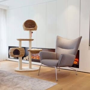 Torre de condominio de árbol moderno, madera de pino con rascadores de sisal natural, Cestas tejidas, marco de escalada - Product Image 5