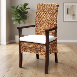 Modern Natural Seagrass Wicker <b>Dining</b> Armchair Solid Wood Frame Indoor High Back <b>Dining</b> <b>Chair</b> With Cushion For Hotel Restaurant - Product Image 3