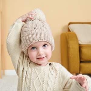 YD475 nouveau Style Kits automne <span class=keywords><strong>tricot</strong></span> filles casquettes torsadées <span class=keywords><strong>tricot</strong></span>é laine chaude Pom chapeau bébé couleur unie mignon chapeaux d'hiver - Product Image 3