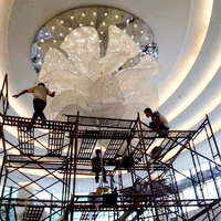 Lustre créatif en forme de fleur blanche en cristal et acier inoxydable avec LED pour hall d'hôtel et salle de restaurant
