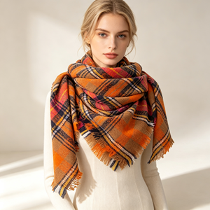 Écharpe triangulaire vintage à carreaux pour femme, châle léger en <span class=keywords><strong>fausse</strong></span> <span class=keywords><strong>fourrure</strong></span> douce, poncho multifonctionnel pour la tête, étole quotidienne automne-hiver - Product Image 3