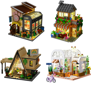 Moc City Street Sweet Coffee Flower Librairie Boutique Village Magasin Maison Tente STEM Architecture Jouets Kit Cadeau d'anniversaire Bloc de construction - Product Image 1