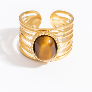 Fashion <b>Rings</b> Women's Geometric Natural Stone Stainless Steel 18k Gold Plated Party Jewelry Bezel Setting <b>Titanium</b> Steel - Product Image 5