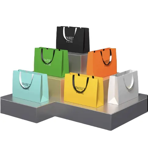 Custom Logo Multi Sizes Handle Paper Bag Gold Stamping Printed Brown Gift Paper Shopping Plain Bags