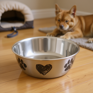 Bol pour animaux de compagnie en acier inoxydable 2,0 L, diamètre 20 cm, avec motif de patte et de cœur pour chiens et chats - Product Image 3