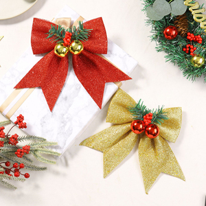 Laço de Natal para Árvore de Natal com Pinhas e Frutas Vermelhas, Laços Decorativos de Natal com Glitter e Lantejoulas, Enfeite de Festa - Product Image 1