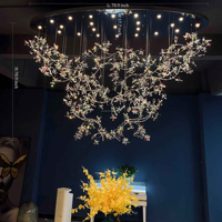 Lustre en cristal de luxe en forme de branche, grand luminaire suspendu floral artistique personnalisé pour la décoration de villas et d'hôtels