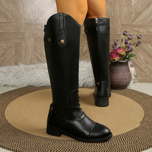 Botas de equitación de tacón grueso con cordones y punta redonda para mujer, novedad otoño-invierno 2026 - Product Image 4