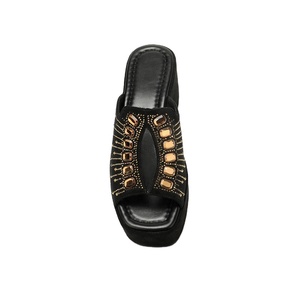 Mules compensées noires Moncheer personnalisées pour <span class=keywords><strong>femme</strong></span>, antidérapantes, à bout ouvert, avec strass dorés, pour l'été et l'extérieur - Product Image 2