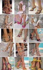 2025 estate <span class=keywords><strong>tacchi</strong></span> a spillo tacco alto scarpe stringate da donna strass intrecciato nuovi sandali piatti con tacco spesso - Product Image 6