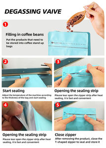 折扣黑色铝箔立式咖啡袋，带防潮拉链阀，用于包装和储存咖啡豆 - Product Image 6