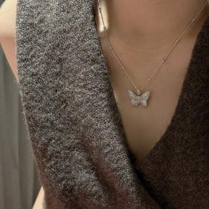 S925 Sterling <b>Silver</b> Bow Small Square Sugar <b>Pendant</b> <b>Necklace</b> Light Luxury Design Sweet Romantic Exquisite Star Shape Pattern Box - Product Image 3