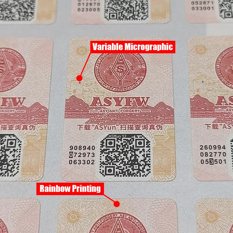 Anti-falsificación Etiqueta personalizada Logo Código QR