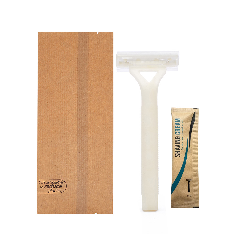 Wholesale Customized Disposable Razors with Cream Stainless Steel Blade Personal Care Shaving Kits for Hotels