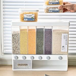 Household 6 Grids Plastic <b>Bin</b> Compartments Sealed Bucket Storage Box Moisture-Proof Rice Dispenser 10Kg - Product Image 2