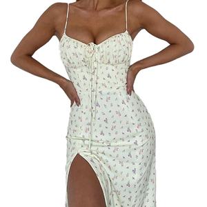 Vestido Midi Bohemio con Estampado Floral y Tirantes Finos para Mujer, con Abertura en el Muslo y Detalles Fruncidos, Ideal para el Verano - Product Image 2