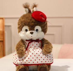 Nuovo Peluche Morbido e Carino a Forma di Scoiattolo al Cioccolato alle Nocciole, con Gonna a Pois, Giocattolo per Bambini - Product Image 3