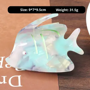 Pinza de Pelo con Diseño Creativo Francés Love Tong, Pequeño Pez Dorado y Cisne, 9 cm, Azul Veraniego, Accesorio Lindo para Fiestas, Pinza de Pelo Tipo Tiburón - Product Image 6