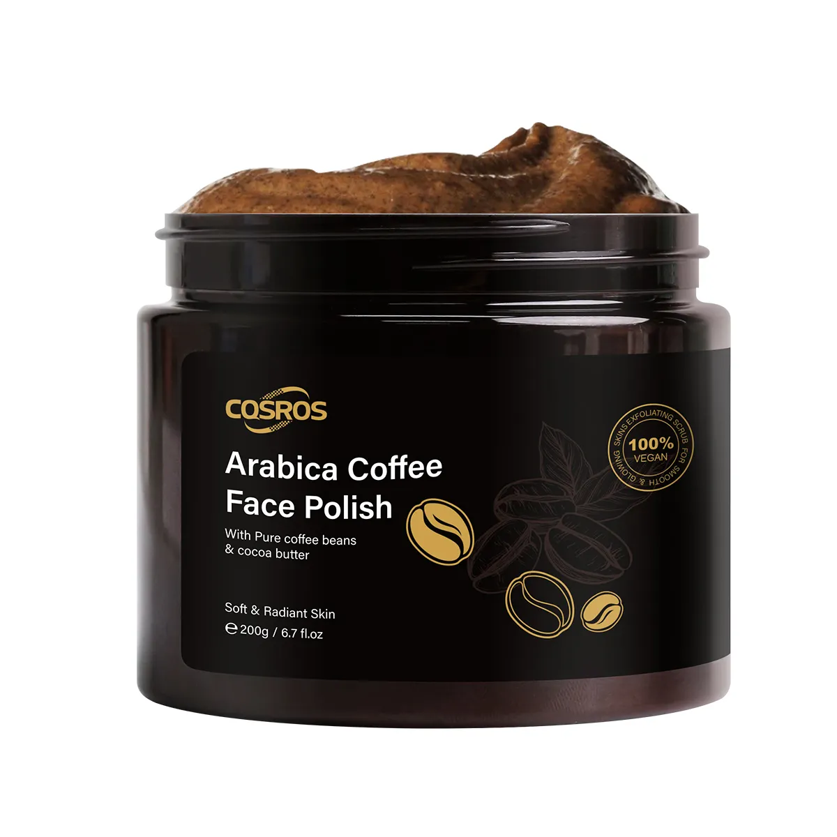 Vente en gros OEM naturel blanchissant la peau exfoliant Arabica café beurre de karité visage corps gommage Logo personnalisé