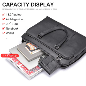 Men's Classic Black Business Briefcase Genuine Leather Office <b>Laptop</b> Bags with Portable Feature - Product Image 4