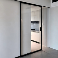 Système de porte coulissante en verre avec finition aluminium moderne, isolation acoustique pour chambre à coucher, salle de bain et salon