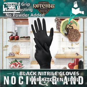 Gants en nitrile noirs jetables 3 mil, sans poudre, sans silicone, sans latex, pour la cuisine, la préparation des aliments et les machines - Product Image 2