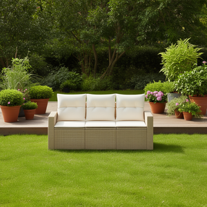 Conjunto de Sofá de Jardín de Ratán Beige con Cojines de Poliéster, Muebles de Exterior de Diseño Contemporáneo, Impermeables, para Uso en Patio - Product Image 2