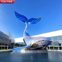 Sculpture de baleine géométrique YOUFIINE en acier inoxydable poli miroir pour la décoration des parcs et des places commerciales