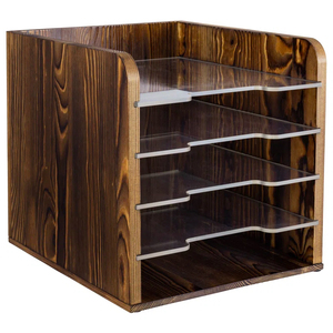 木材とアクリルファイルオーガナイザーラック4層木製メールソーターデスクトップオーガナイザー棚紙オフィス用 - Product Image 4